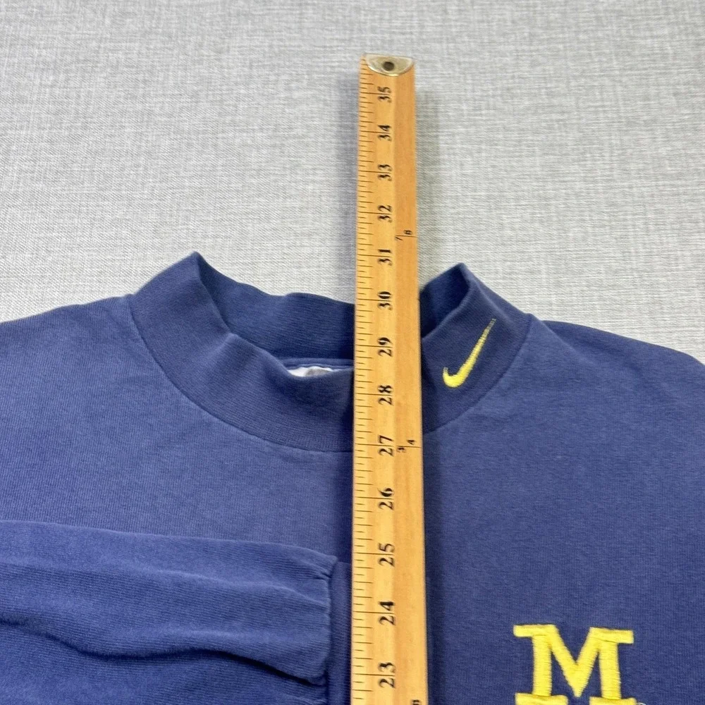 Nike Vintage 90s Michigan Wolverines Mock Neck Long Sleeve Shirt Men Medium Blue